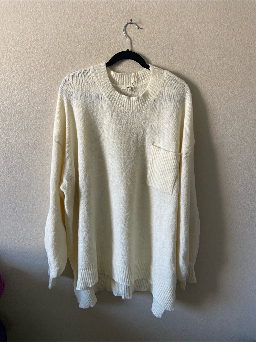NWTs Cream Oversized Crewneck Sweater with Pocket